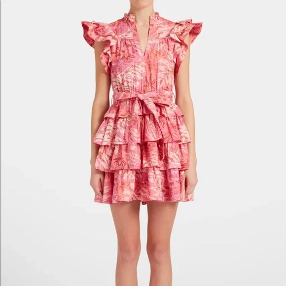 Lulua Frill-Sleeve Tiered-Ruffle Mini Dress - Picture 1 of 11